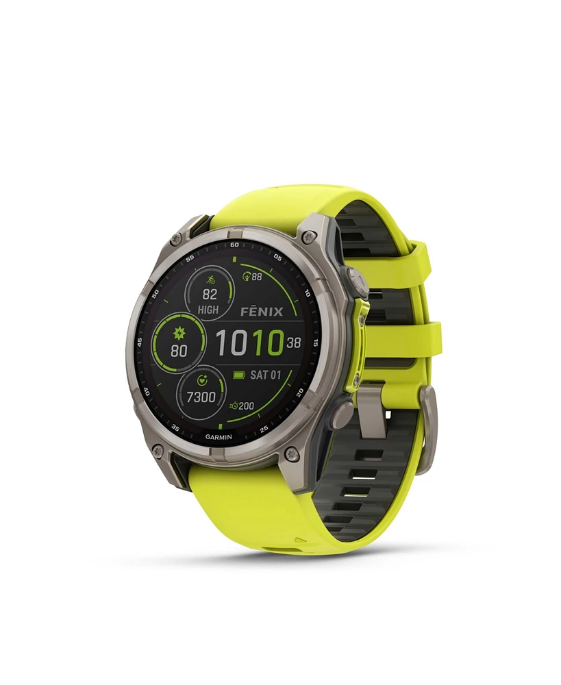 Garmin fenix 8 47mm, Saphire Solar, Bare Graphite Titanium, Amp Yellow/Graphite Band, Na