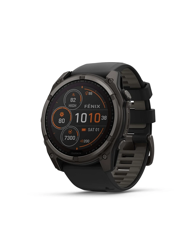 Garmin fenix 8 51mm, Saphire Solar, Carbon Gray Titanium Black, Black/Pebble Gray Band, Na