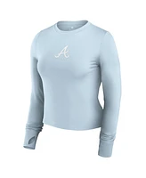 Fanatics Women's Light Blue Atlanta Braves Studio Fitted Long Sleeve Gym Top