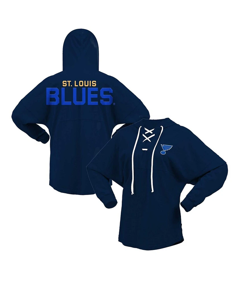 Fanatics Men's and Women's Navy St. Louis Blues Jersey Lace-Up V-Neck Long Sleeve Hoodie T-Shirt