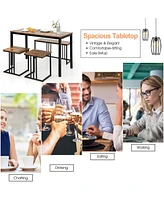 Sugift 4 Pieces Space-Saving Dining Table Set with Bench and 2 Stools