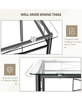 Sugift 5 Pieces Dining Set with Tempered Glass Top Table and 4 Upholstered Chairs