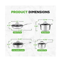 NutriChef Kitchenware Pots & Pans Set - Triply Stainless Steel Cookware, Non-Stick Coating Inside and Outside (8-Piece Set)