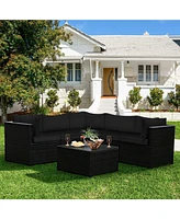 Sugift 6 Pieces Rattan Patio Sectional Sofa Set with Cushions for 4-5 Person