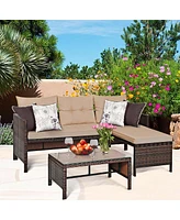 Sugift 3 Pieces Outdoor Patio Corner Rattan Sofa Set