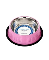 Country Living Set of 2 Ribbed No-Tip Non-Skid Pet Bowls, Durable & Safe for Cats Dogs, Prevents Spills, Easy to Clean Maintain – Pink/32 o