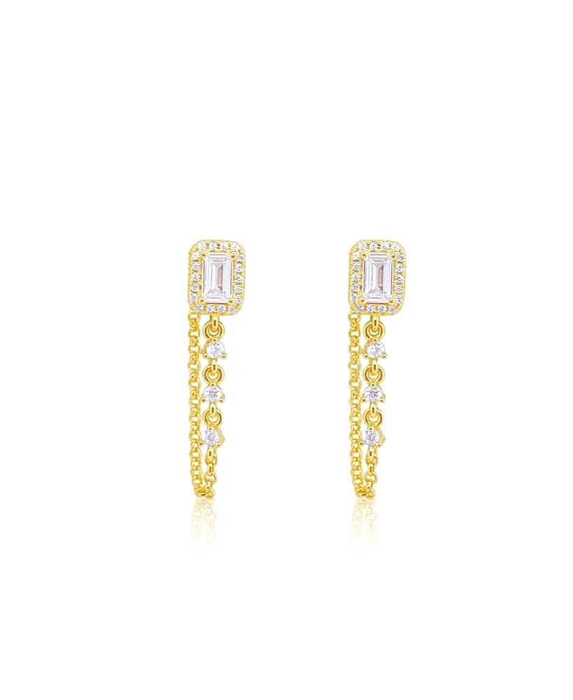 Etoielle Yellow Gold Tone Emerald Cut Chain Earrings Studs