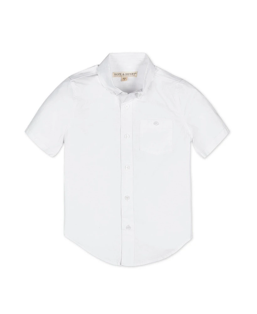 Hope & Henry Baby Boys Organic Short Sleeve Stretch Poplin Button Down Shirt