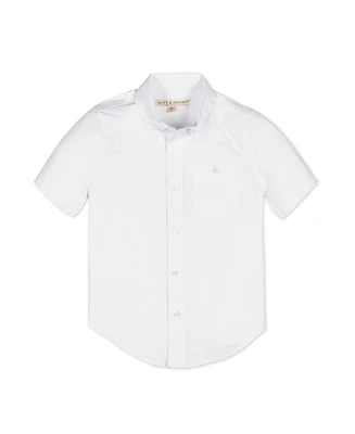 Hope & Henry Baby Boys Organic Short Sleeve Stretch Poplin Button Down Shirt