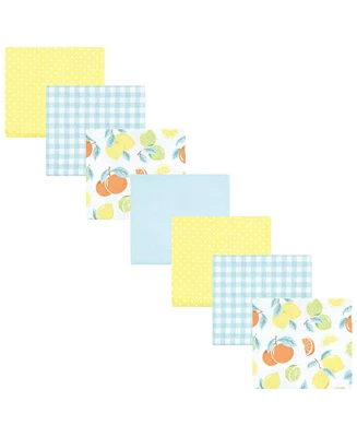 Hudson Baby Infant Girl Cotton Poly Flannel Receiving Blankets Bundle, Citrus Mint, One Size