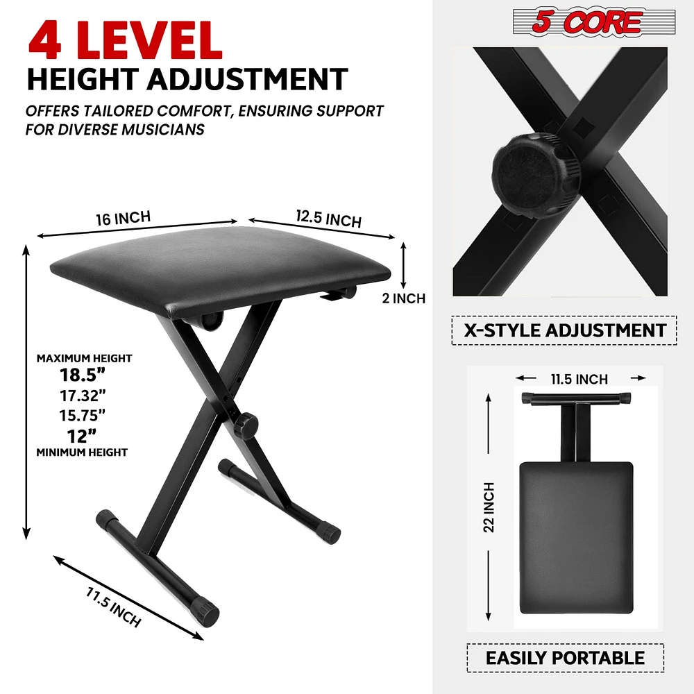 5 Core Keyboard Stand Adjustable z Style Piano Riser + Keyboard Piano Bench