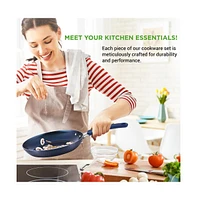 NutriChef Kitchenware Pots & Pans Set - Stylish Kitchen Cookware with Elegant Diamond Pattern