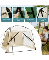 Sugift 10 x 10 Feet Screened Canopy Tent w/ Vestibule and Zippered Door-Beige