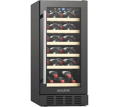 Jinjunye 15" 30 Bottle Wine Cooler Refrigerator, Wine Fridge Digital Temperature Control, Under Counter, Built