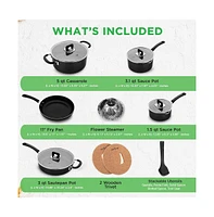 NutriChef Kitchenware 17 Piece Non-Stick Cookware Set, Non-Stick Pans and Pots with foldable Knob, Space Saving, Stackable, Nylon Tools Set