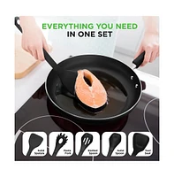 NutriChef Kitchenware 17 Piece Non-Stick Cookware Set, Non-Stick Pans and Pots with foldable Knob, Space Saving, Stackable, Nylon Tools Set