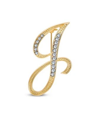 Bling Jewelry Large Statement Abc Pave Crystal Letters Initial Scarf Lapel Pin Brooch Yellow Gold Plated