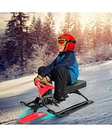 Sugift Kids Snow Sand Grass Sled with Steering Wheel and Brakes-Red