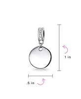 Bling Jewelry Crystal Accent Bale Dangle Round Circle Disc Shaped Charm Bead For Women .925 Sterling Silver European Bracelet