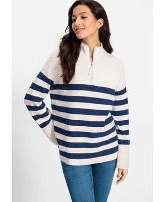 Olsen Women's Striped 1/4 Zip Pullover