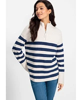 Olsen Women's Striped 1/4 Zip Pullover