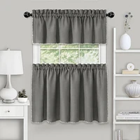 Kate Aurora Coastal Hamptons Living Complete 3 Piece Textured Kitchen Curtain Tier & Valance Set