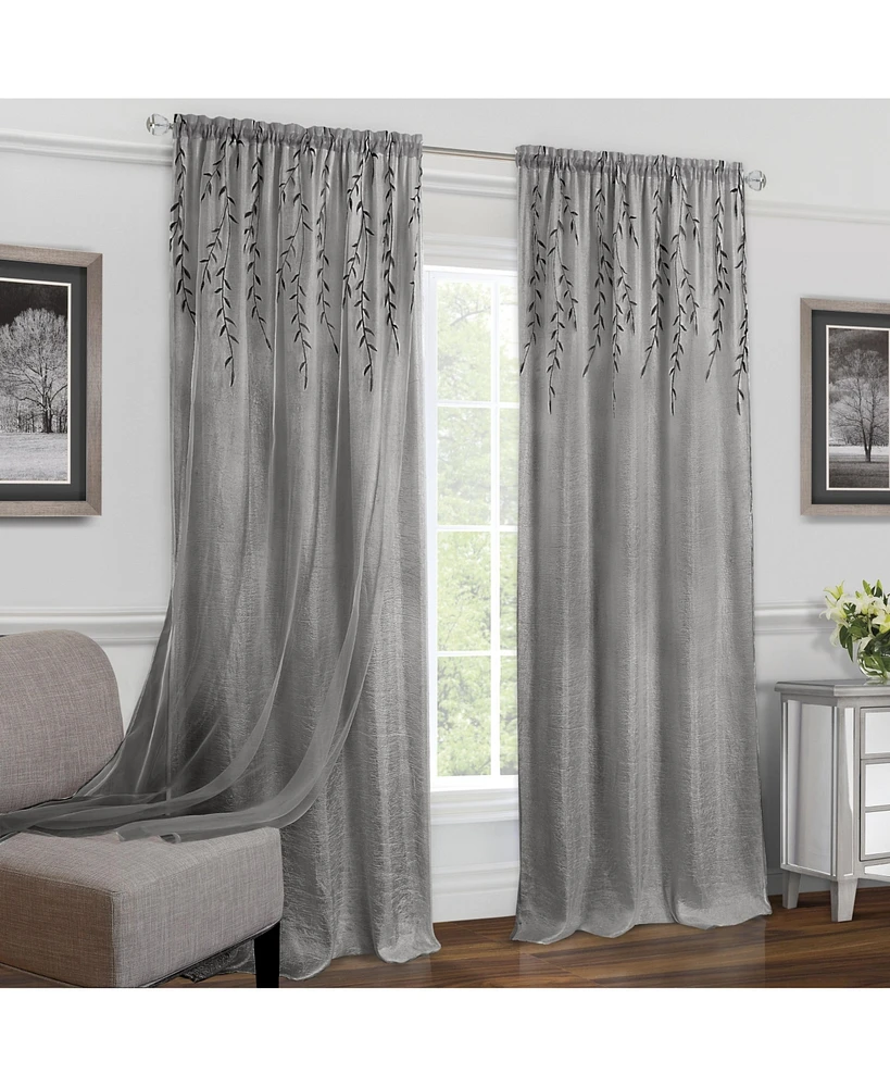 Kate Aurora Traditional Home 2 Pack Double Layered Embroidered Floral Sheer Curtains - in. Long