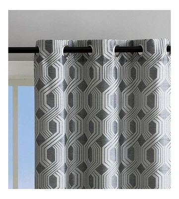 Kate Aurora Contemporary Living 2 Pack Semi Sheer Geometric Grommet Top Curtain Panels - Taupe