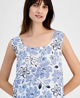 Charter Club Women's Printed Scoop-Neck Linen Sleeveless Top, Created for Macy's