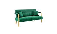 Yaheetech 56.5 W Upholstered Sofa Couch with Gold-tone Metal Arms and Legs