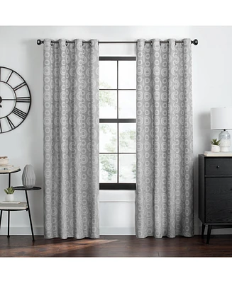 Kate Aurora Contemporary Woven Jacquard Modular Circles Grommet Top Single Window Curtain Panel - in