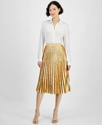 T Tahari Women's Sequined Pleated Midi Skirt