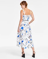 Karl Lagerfeld Paris Women's Geo-Print Square-Neck A-Line Dress