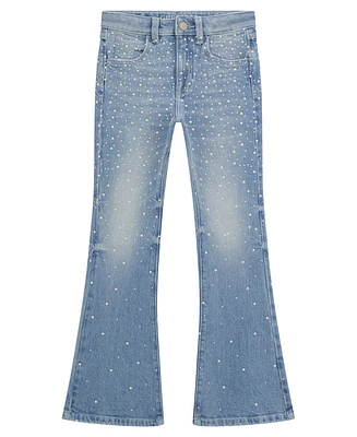 Guess Big Girls Denim Flare with All-Over Heat Seal Pearls Pants