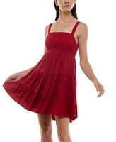 Trixxi Juniors' Solid Tie-Back Tiered Fit & Flare Woven Dress