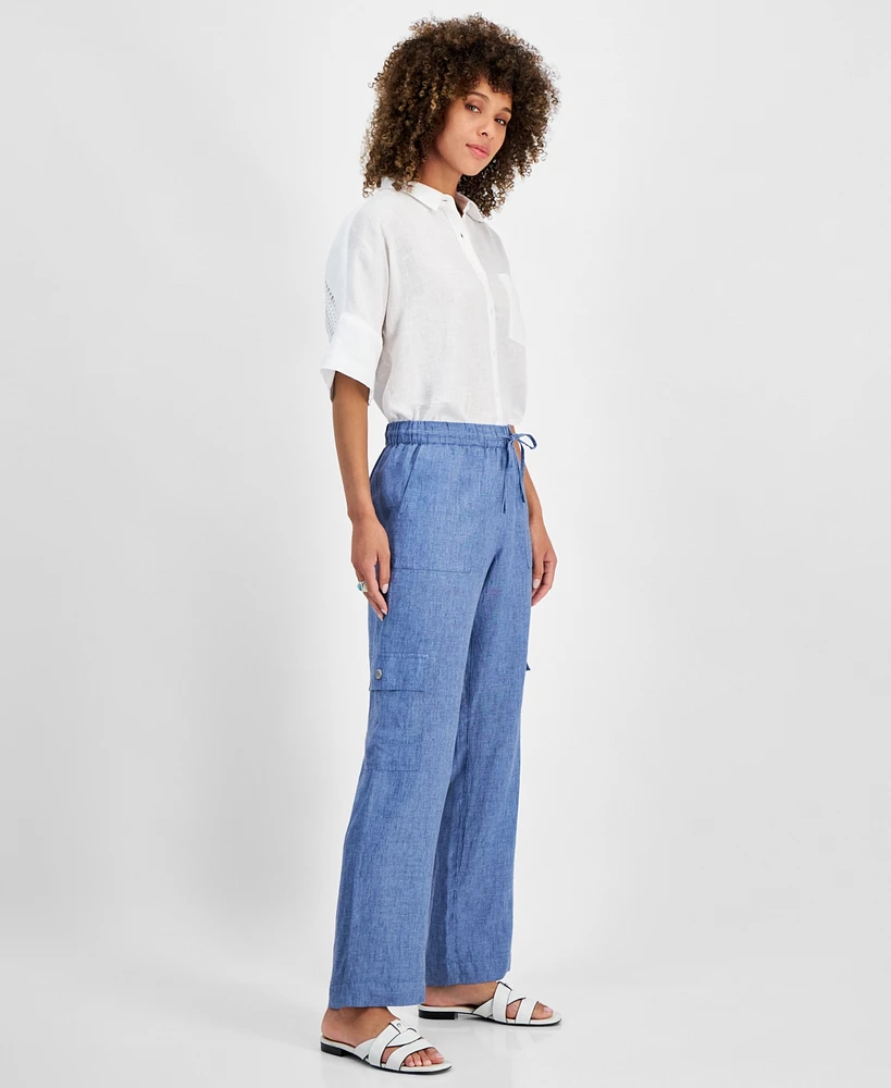 Charter Club Women's Woven Linen Delave Cargo Pants, Created for Macy's