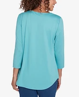 Ruby Rd. Petite V-Neck Solid Knit Top with Bead Detail