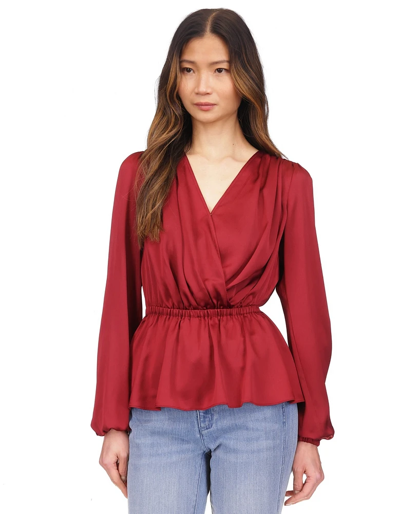 Michael Kors Women's Satin Faux-Wrap Peplum Top