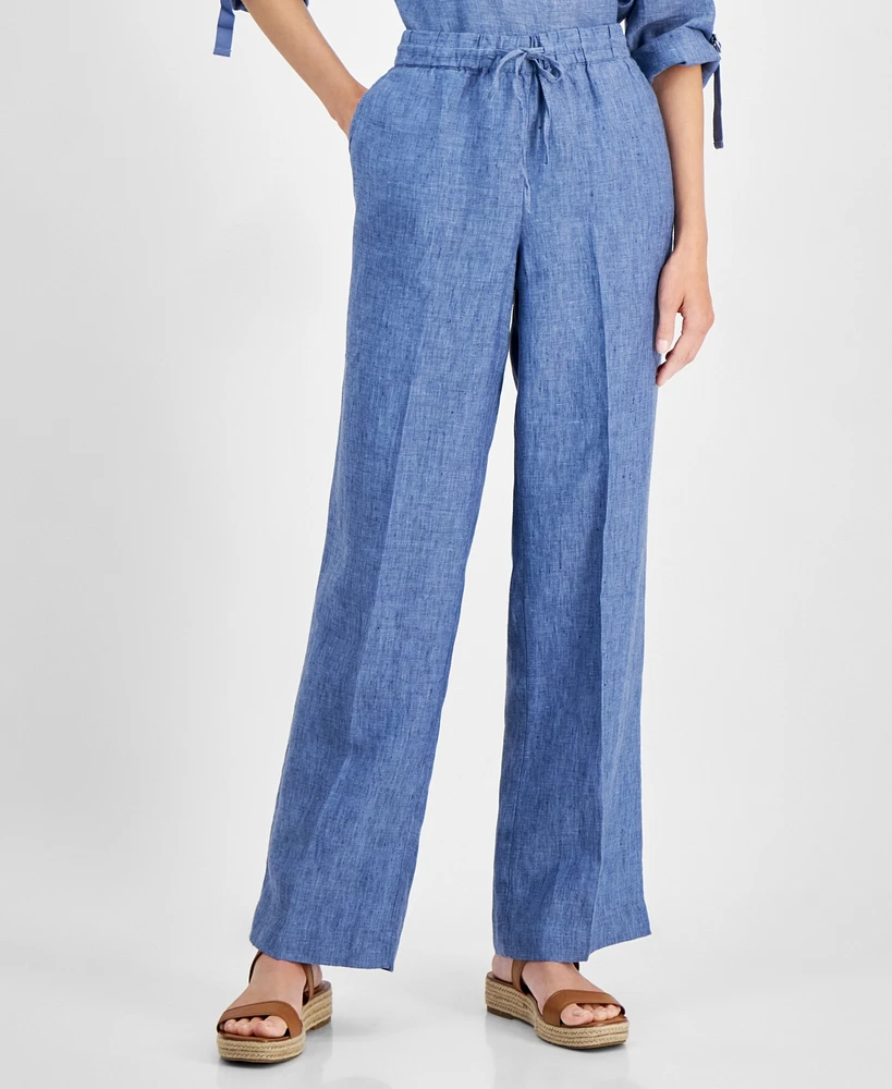 Charter Club Women's 100% Linen Drawstring Pants, Created for Macy's