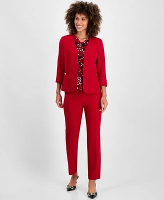 Kasper Open Front Jacket Cowlneck Top Stretch Crepe Pants