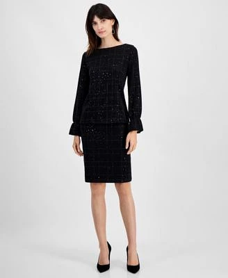 Kasper Sequinned Bell Sleeve Top Pencil Skirt