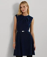 Lauren Ralph Women's Belted Velvet Cap-Sleeve Dress, Regular & Petites