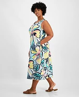 Charter Club Plus Linen Floral-Print Tank Dress, Created for Macy's