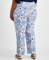 Charter Club Plus Linen Floral-Print Pants, Created for Macy's