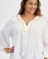 Jm Collection Plus Mirella Embellished-Neck Kimono Top, Exclusively at Macy's