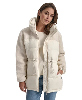 Dkny Jeans Women's Faux-Sherpa Puffer Mixed Coat - G0H