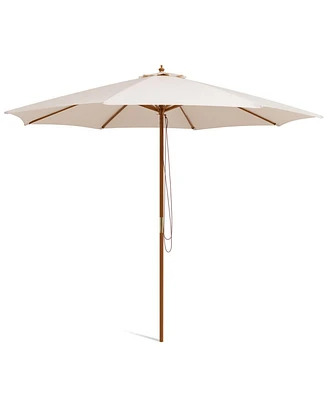 Sugift 10 Feet Patio Umbrella with 8 Wooden Ribs and 3 Adjustable Heights-Beige