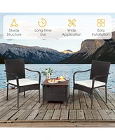Inolait 3 Pieces Patio Rattan Furniture Bistro Set with Wood Side Table and Stackable Chair