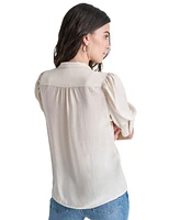 Dkny Jeans Women's Stand Collar Puff-Sleeve Shirt