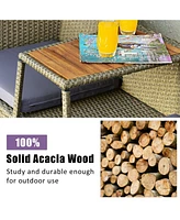 Sugift 2-Person Patio Rattan Conversation Furniture Set with Coffee Table